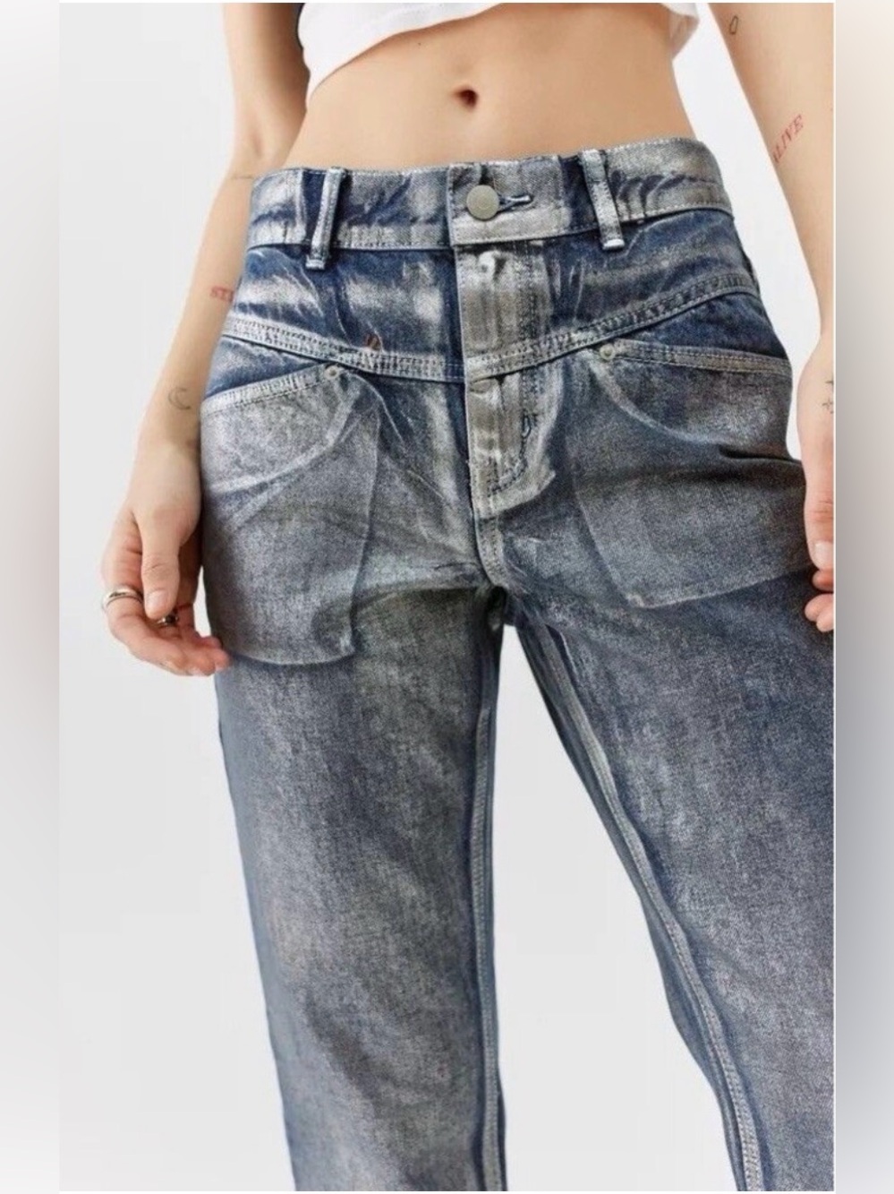 BDG Urban Outfitters Cowboy Jeans 27 Metallic Silver Coated Straight Leg